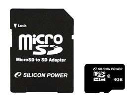 Карта памяти Silicon Power Флеш карта microSDHC 4Gb Class10 SP004GBSTH010V10-SP + adapter