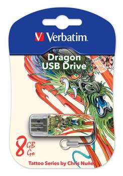 Flash-носитель Verbatim 8Gb Store n Go Mini Tattoo Dragon 49884 USB2.0 белый/узор