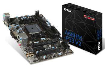 Материнская плата MSI A68HM-P33 V2 Soc-FM2+ AMD A68H 2xDDR3 mATX AC`97 8ch GbLAN RAID RAID1 RAID10+VGA+DVI