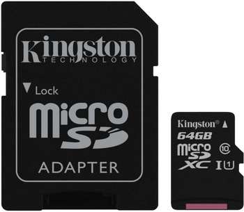Карта памяти Kingston microSDXC 64Gb Class10 Canvas Select + adapter (SDCS/64GB)