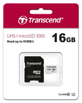 Карта памяти Transcend microSDHC 300S Class 10 UHS-I U1 16GB + SD adapter (TS16GUSD300S-A)