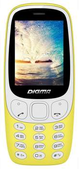 Сотовый телефон Digma N331 2G Linx 32Mb желтый моноблок 2Sim 2.44" 240x320 0.08Mpix BT GSM900/1800 FM microSD max16Gb