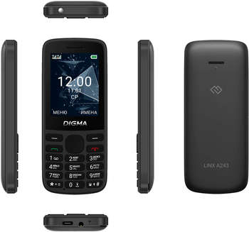 Сотовый телефон Digma Мобильный телефон A243 Linx 32Mb черный моноблок 2Sim 2.4" 240x320 GSM900/1800 GSM1900 microSD max32Gb