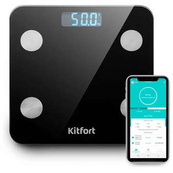 Весы KITFORT напольные диагностические КТ-805, электронные, вес до 180 кг, квадрат, стекло, черные