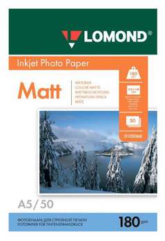 Бумага Lomond 0102068 A5/180г/м2/50л. матовая для струйной печати 720/1440dpi