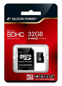 Карта памяти Silicon Power Флеш карта microSDHC 32Gb Class4 with SD adapter
