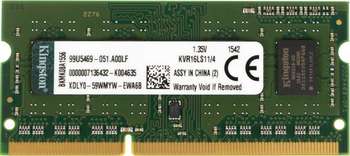 Оперативная память Kingston SO-DIMM DDR3L 4Gb 1600MHz (KVR16LS11/4) unbuffered Ret