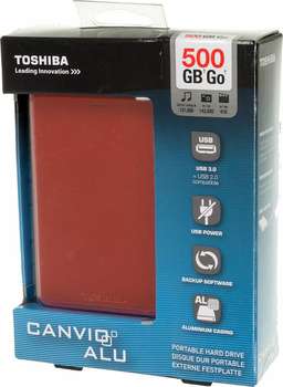 Внешний накопитель Toshiba Жесткий диск  USB 3.0 500Gb HDTH305ER3AA Canvio Alu 2.5" красный