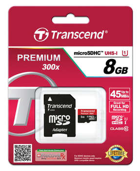 Карта памяти Transcend Флеш карта microSDHC 8Gb Class10  TS8GUSDU1 Premium + adapter