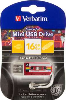 Flash-носитель Verbatim 16Gb Mini Cassette Edition 49398 USB2.0 красный/рисунок