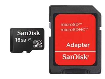 Карта памяти SanDisk Флеш-накопитель 16Gb microSDHC Class4 + adapter SDSDQM-016G-B35A