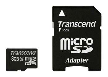 Карта памяти Transcend microSDHC 8Gb Class10  TS8GUSDHC10 + adapter