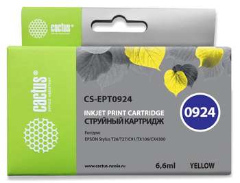 Струйный картридж CACTUS CS-EPT0924 желтый для Epson Stylus C91/CX4300/T26/T27/TX106/TX109/TX117/TX119