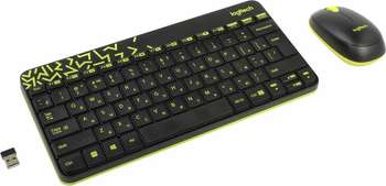 Комплект (клавиатура+мышь) Logitech MK240 920-008213 клав:черный/жёлтый мышь:черный/жёлтый USB беспроводная slim Multimedia