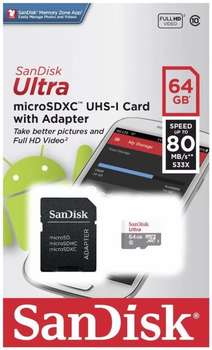 Карта памяти SanDisk Флеш карта microSDXC 64Gb Class10 SDSQUNS-064G-GN3MA Ultra 80