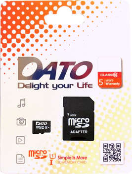 Карта памяти DATO Флеш карта microSDHC 8Gb Class10 DTTF008GC10 w/o adapter