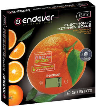 Кухонные весы ENDEVER Весы кухонные электронные  Skyline KS-519 макс.вес:5кг рисунок/апельсин