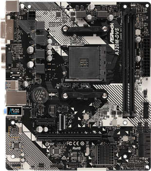 Материнская плата ASRock A320M-DVS R4.0 Soc-AM4 AMD A320 2xDDR4 mATX AC`97 8ch GbLAN RAID+VGA+DVI