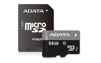 Карта памяти ADATA MICRO SDXC 64GB CLASS10 W/AD AUSDX64GUICL10-RA1