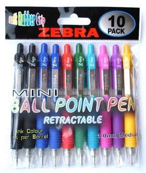 Ручка шариковая ZEBRA Набор ручек шариков. автоматическая MINI Z-GRIP d=1мм  сменный стержень резин. манжета 8цв. 2 черных/2 синих/красная/зеленая/голубая/розовая/фиолетовая/желтая