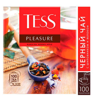 Чай Tess Pleasure черный шиповник/яблоко 100пак. карт/уп.