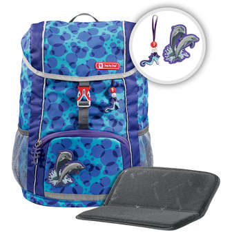 Школьный рюкзак STEP BY STEP Ранец детский Kid Happy Dolphins синий/голубой 2 предмета