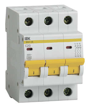 Автоматический выключатель IEK Выключатель автоматический MVA20-3-020-C ВА47-29 20A тип C 4.5kA 3П 400В 3мод белый