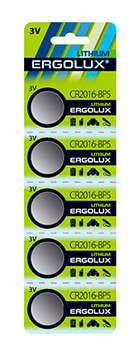 Аккумулятор ERGOLUX Батарея Lithium CR2016-BP5 CR2016 75mAh  блистер