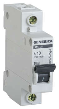 Автоматический выключатель IEK Выключатель автоматический MVA25-1-010-C Generica 10A тип C 4.5kA 1П 230/400В 1мод серый