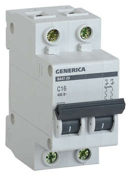 Автоматический выключатель IEK Выключатель автоматический MVA25-2-016-C Generica 16A тип C 4.5kA 2П 400В 2мод серый