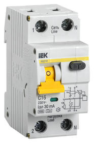Автоматический выключатель IEK Выключатель автом. дифф. тока MAD22-5-016-C-30 АВДТ 32 16A тип C 6kA 30мА A 1П+Н 230В 2мод белый