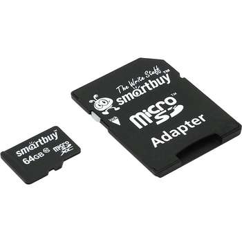 Карта памяти Smart Buy Micro SecureDigital 64Gb SB64GBSDCL10-01 {Micro SDHC Class 10, UHS-1, SD adapter}
