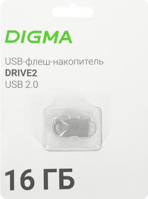 Flash-носитель Digma Флеш Диск 16Gb DRIVE2 DGFUM016A20SR USB2.0 серебристый