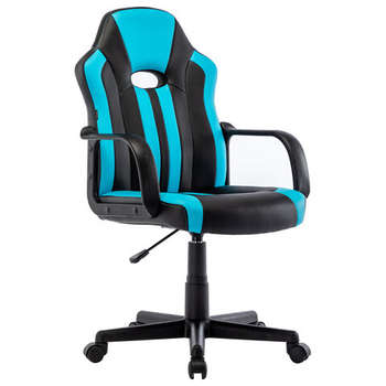 Игровое кресло BRABIX Кресло компьютерное "Stripe GM-202", экокожа, черное/голубое, 532509